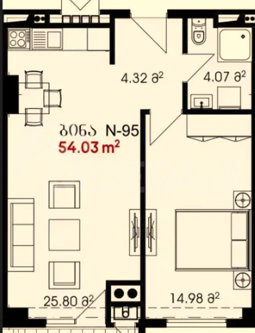 Apartments For Sale two-room 54м² 8/12 floor Tbilisi - photo 7
