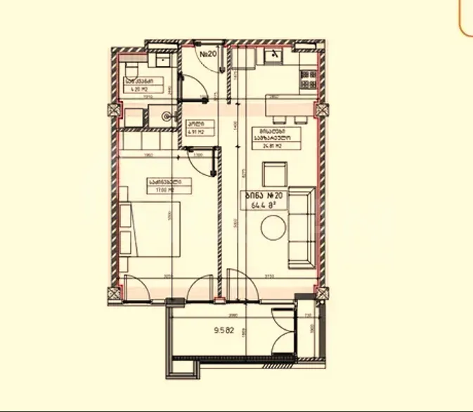 იყიდება 2 ოთახიანი ბინას 64მ² 3/4 სართ თბილისი - photo 9