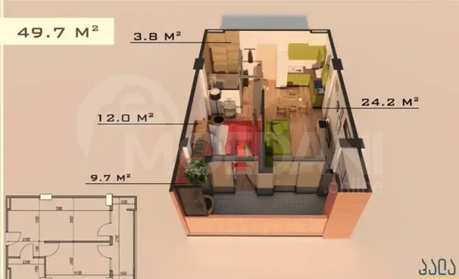 Продам 2-к. квартиру 49.7м² 6/10 эт. Тбилиси - изображение 2