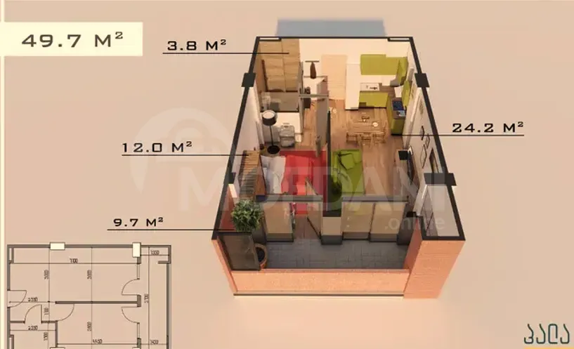 Продам 2-комн. квартиру 49.7м² 6/10 эт. Тбилиси - изображение 2