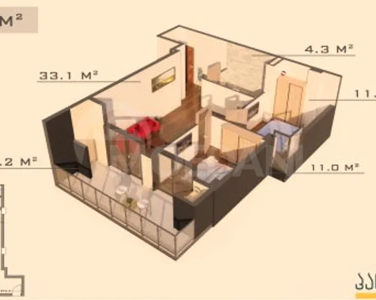 იყიდება 3 ოთახიანი ბინას 73.9მ² 4/5 სართ თბილისი - photo 6