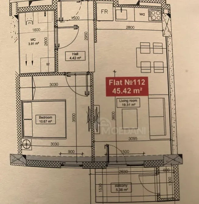 იყიდება 2 ოთახიანი ბინას 45მ² 6/10 სართ თბილისი - photo 2