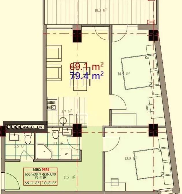 იყიდება 3 ოთახიანი ბინას 80მ² 10/19 სართ თბილისი - photo 8