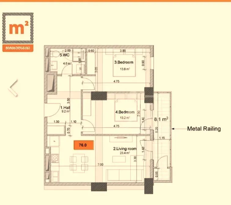 ქირავდება 3 ოთახიანი ბინა 76მ² 2/24 სართ თბილისი - photo 8