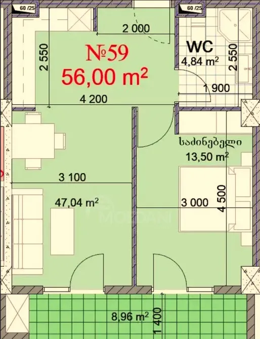 Продам 2-комн. квартиру 56м² 5/12 эт. Тбилиси - изображение 1