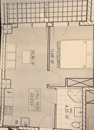 Apartments For Sale two-room 43м² 6/12 floor Tbilisi
