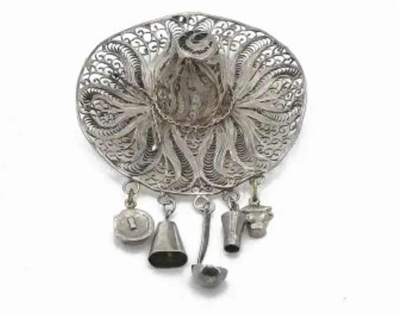 Antique silver massive brooch sombrero Tbilisi - photo 1