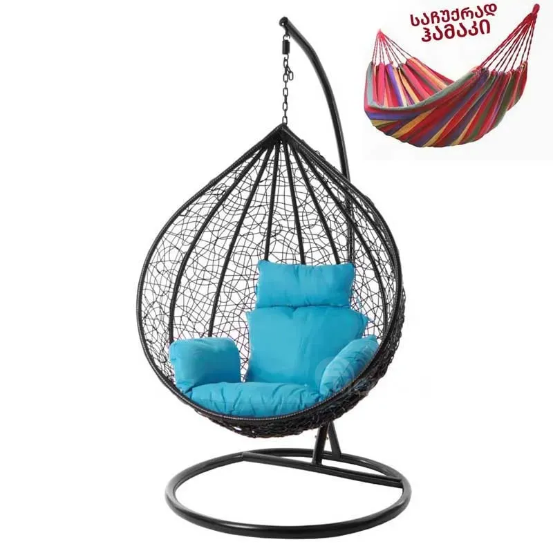 Уличные качели SC-101 черные, с синими подушками + гамак в подарок Тбилиси - изображение 1