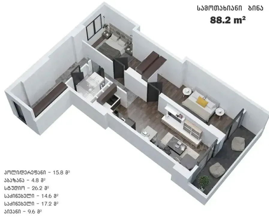 Продам 3-комн. квартиру 88.2м² 11/18 эт. Тбилиси - изображение 1