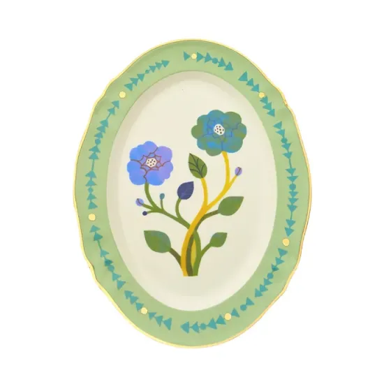 A green porcelain plate is for sale. Tbilisi