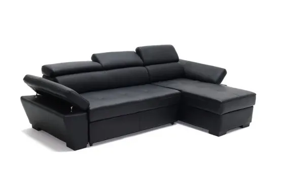 Черный угловой диван с коричневой обивкой Тбилиси