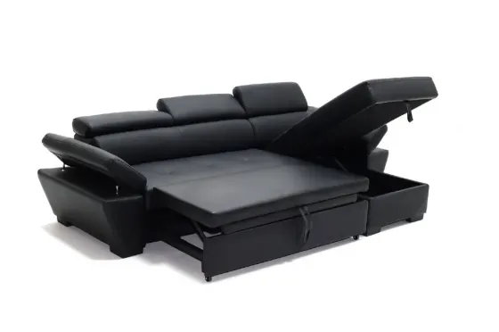 Черный угловой диван с коричневой обивкой Тбилиси