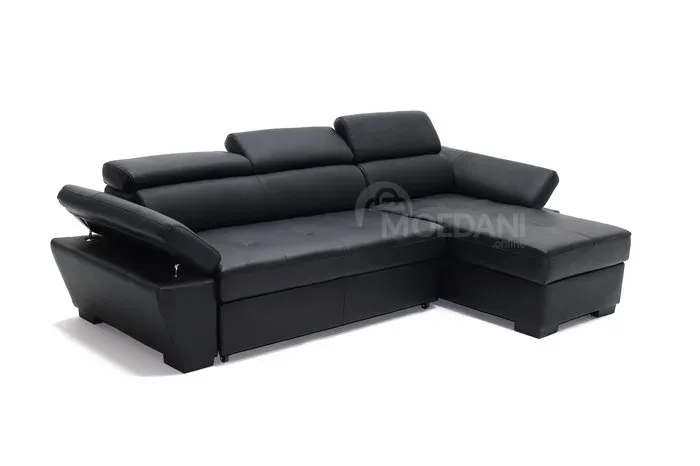 Черный угловой диван с коричневой обивкой Тбилиси - изображение 1