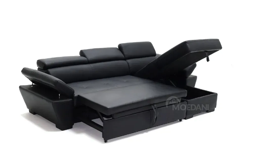 Черный угловой диван с коричневой обивкой Тбилиси - изображение 2