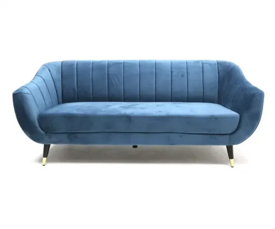 Трехместный диван с синей бархатной поверхностью Тбилиси
