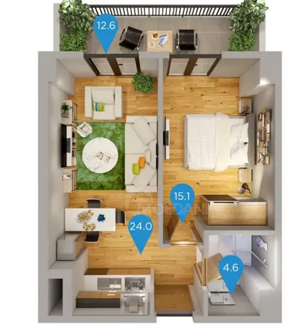 Apartments For Sale two-room 56.3м² 22/25 floor Tbilisi - photo 12