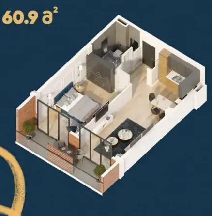 იყიდება 2 ოთახიანი ბინას 60.9მ² 2/8 სართ თბილისი