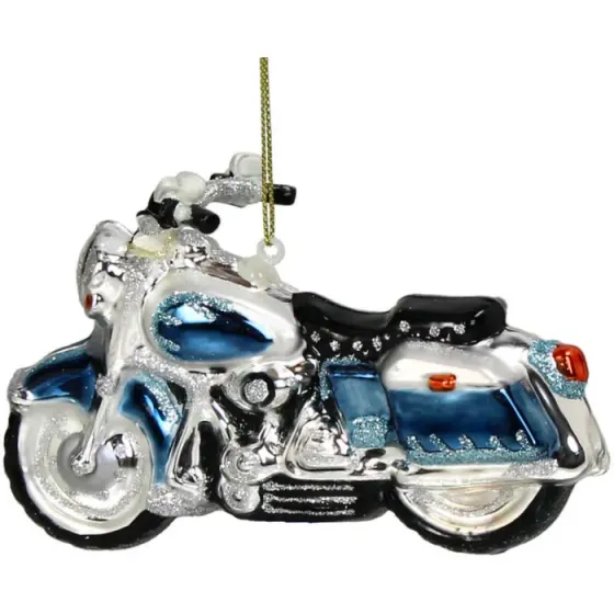 Новогоднее украшение: серебряный стеклянный мотоцикл Тбилиси