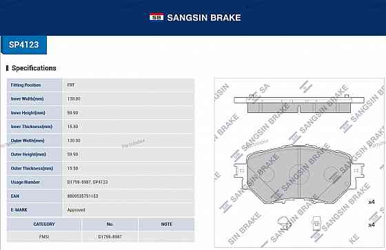 Sangsin SP4123 disc brake pads Tbilisi