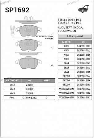 Sangsin SP1692 დისკური სამუხრუჭე ხუნდები თბილისი
