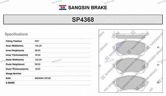 Sangsin SP4368 დისკური სამუხრუჭე ხუნდები თბილისი