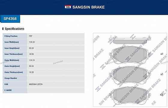 Sangsin SP4368 დისკური სამუხრუჭე ხუნდები თბილისი