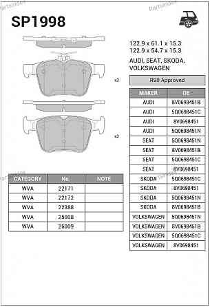 Sangsin SP1998 დისკის სამუხრუჭე ხუნდები თბილისი