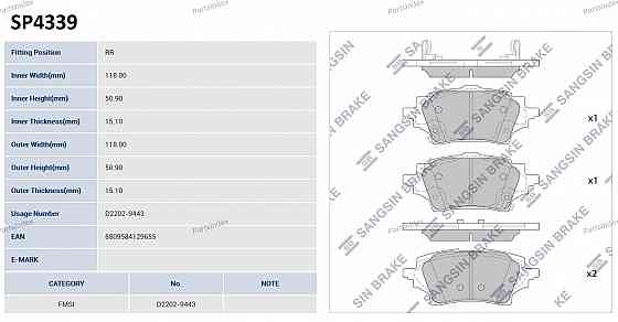 Sangsin SP4339 დისკური სამუხრუჭე ხუნდები თბილისი