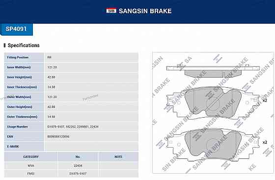 Sangsin SP4091 დისკის სამუხრუჭე ხუნდები თბილისი