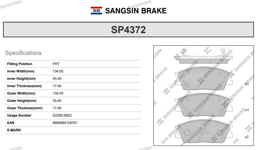 Sangsin SP4372 დისკური სამუხრუჭე ხუნდები თბილისი - photo 3