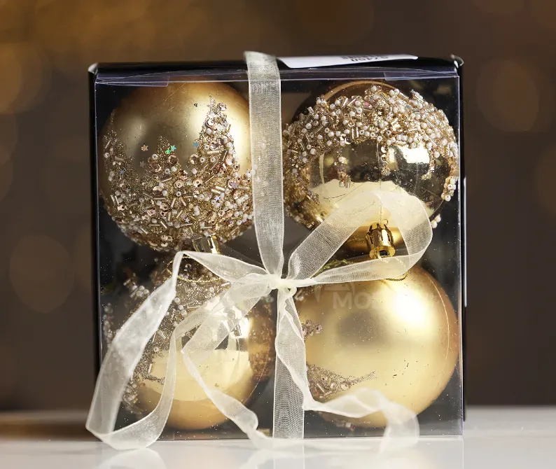 Christmas tree balls 8 cm 4 pieces gold Tbilisi - photo 1