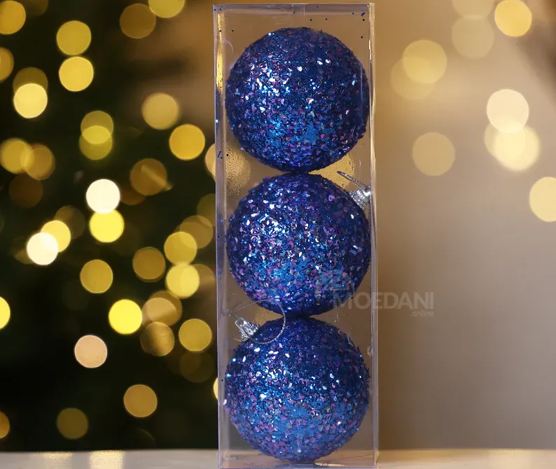 Christmas tree toy balls 8 cm 3 pieces blue Tbilisi - photo 2