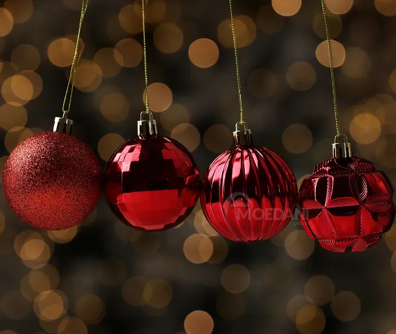 Christmas tree balls, 9 pieces, red, 6 cm. Tbilisi - photo 1