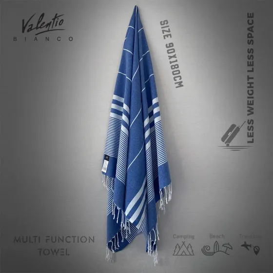 Ლურჯი ფერის ზოლებიანი მულტიფუნქციური პლედი/პირსახოცი 90x180 სმ Vantio Bianco თბილისი