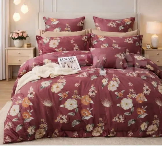 Წითელი ფერის ყვავილებიანი Verda ერთსაწოლიანი თეთრეული თბილისი