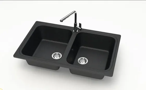 Შავი ფერის ორ განყოფილებიანი სამზარეულოს ქვის ნიჟარა თბილისი