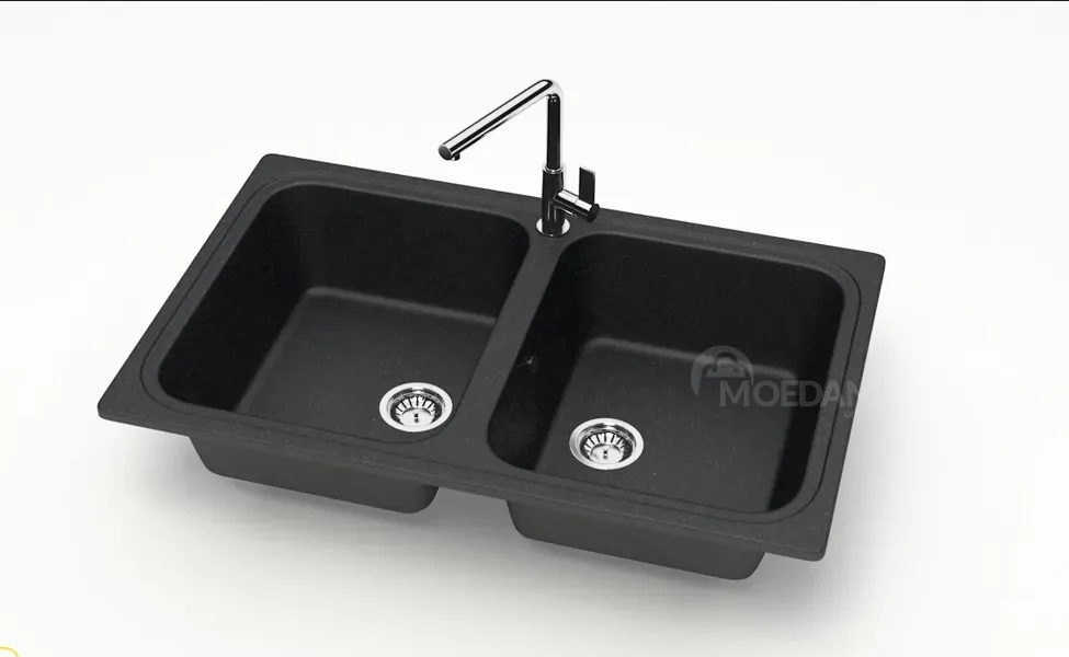 Შავი ფერის ორ განყოფილებიანი სამზარეულოს ქვის ნიჟარა თბილისი - photo 1