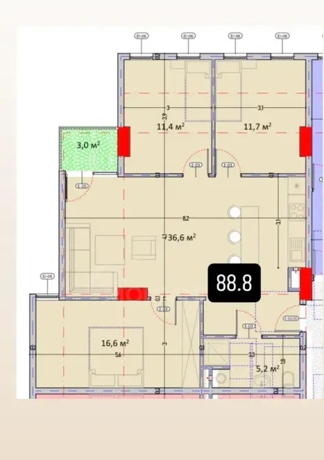 Apartments For Sale four-room 88.8м² 4/18 floor Tbilisi - photo 2